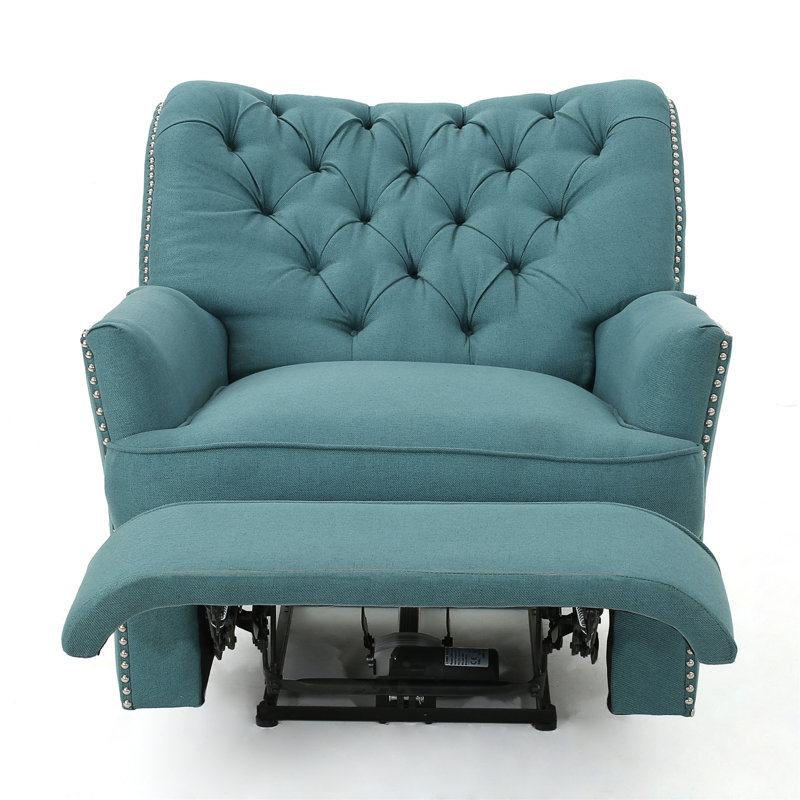 Indulge in Supreme Comfort Electric Recliner Chair with Elegant Copper Accents and Soft Teal Upholstery Latitude Run